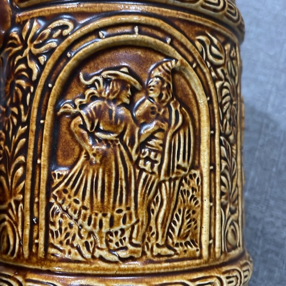 Vintage Beer Stein with Pewter Lid and Scene People drinking and dancing - Picture 11 of 15